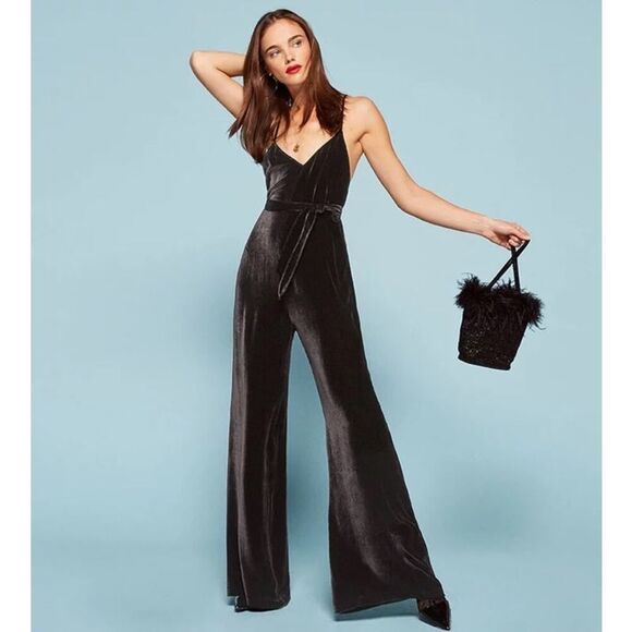 Reformation Moonstone Backless Velvet Black Jumpsuit - Size: Small - Picture 1 of 10